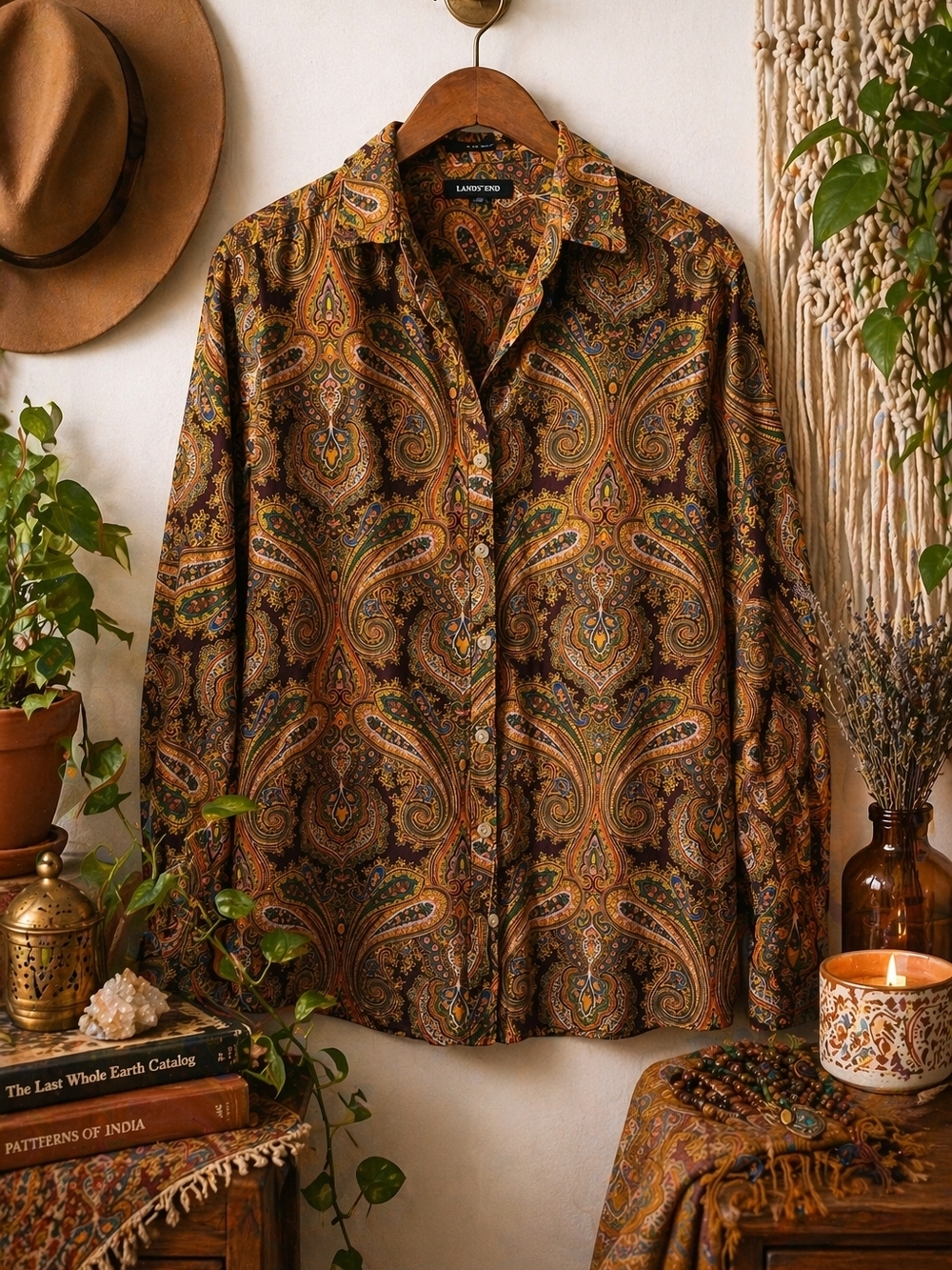 Lands’ End Paisley Button Down Shirt Size 10 Supima Cotton